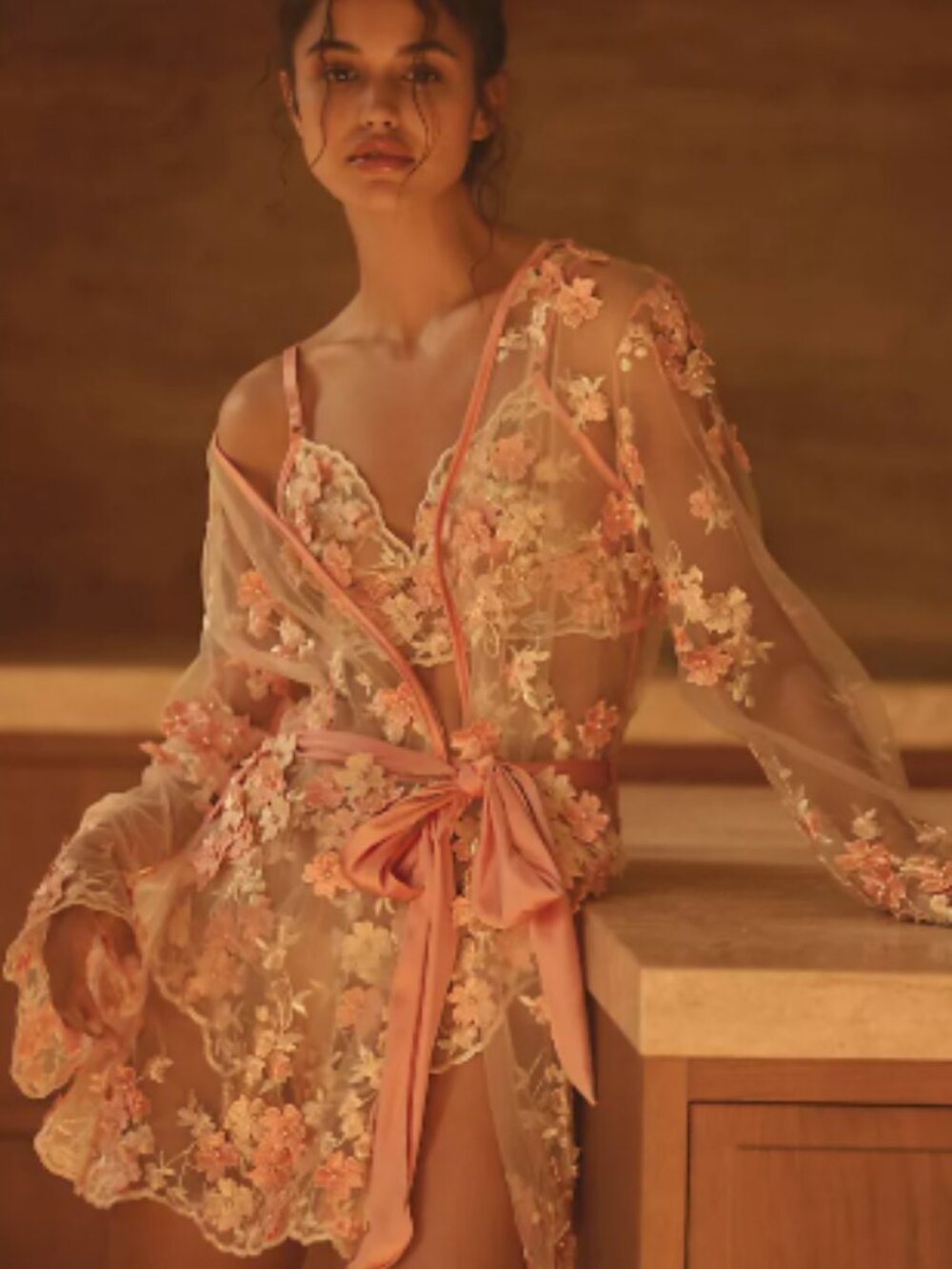 Kilo Brava Pink Floral Embroidered Sheer Kimono Robe - NWT